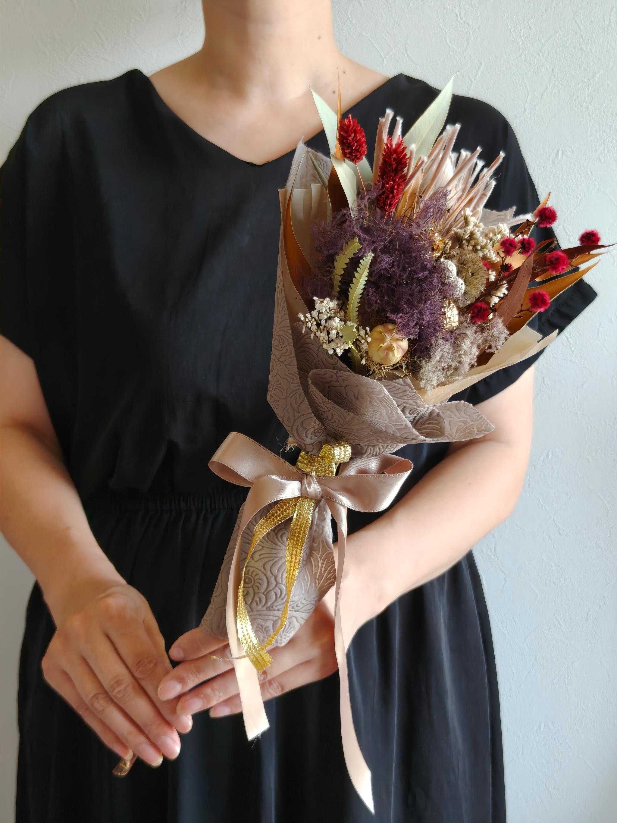 プロテアとスモークツリーのミニブーケスワッグ　壁掛けインテリア　ドライフラワー | 8枚目